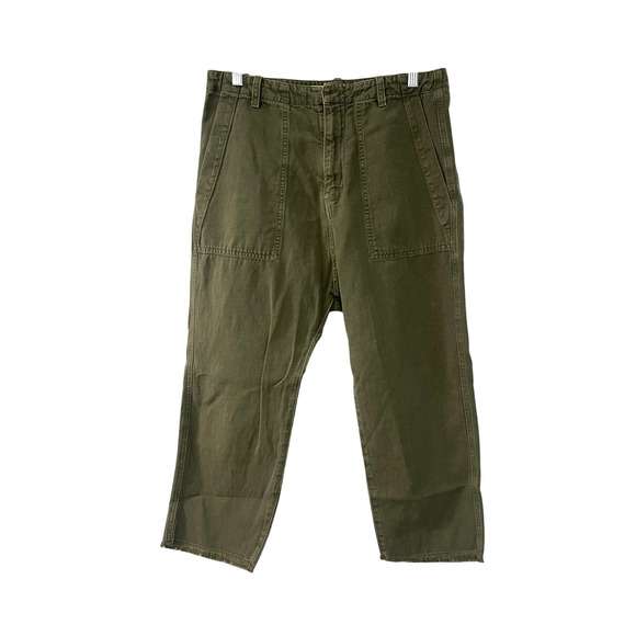 Nili Lotan 6 Slouchy Luna Pant $395 Cropped Drop Crotch Cotton Army Green - Picture 3 of 10